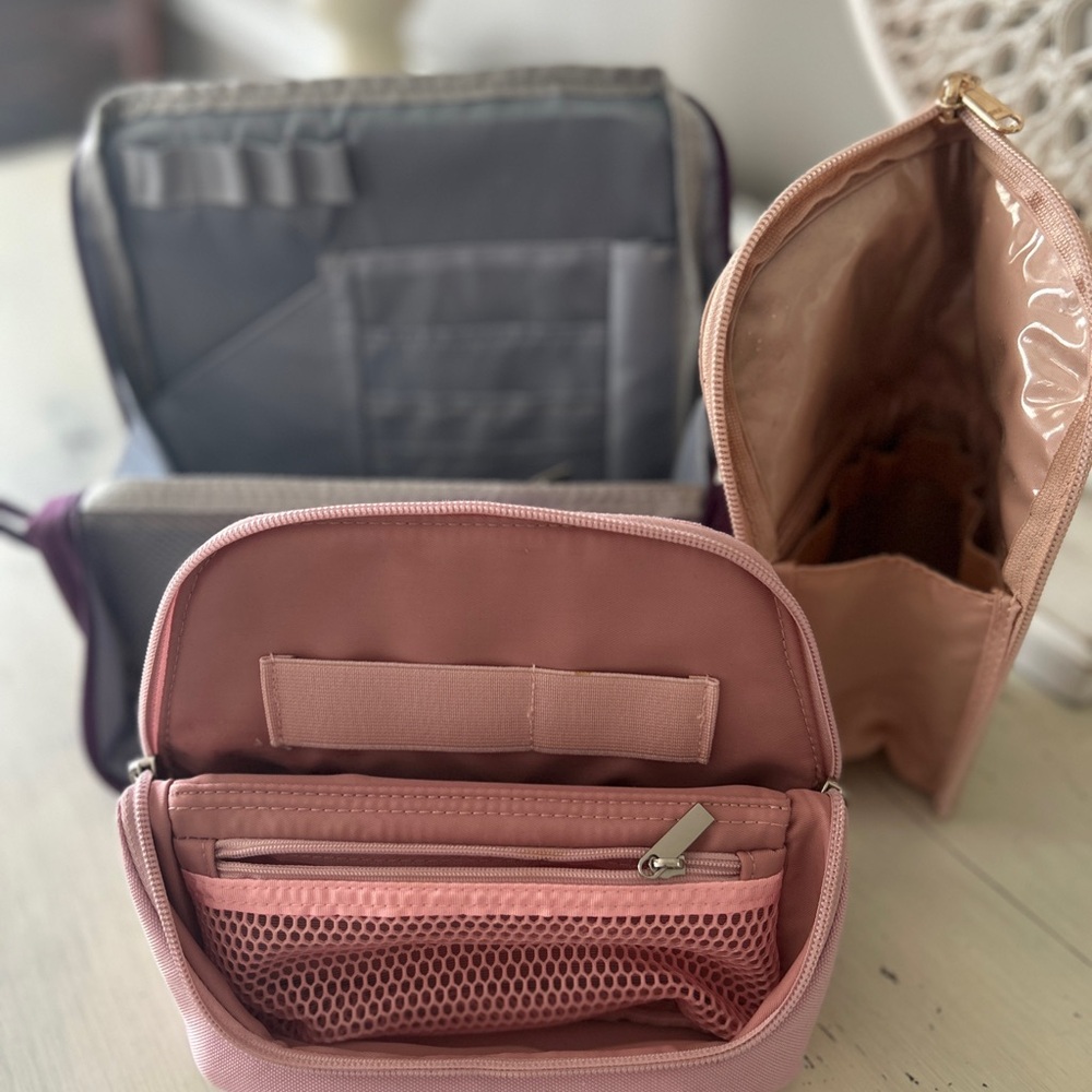 Set of three makeup/skin care/cosmetic brushes travel bags.